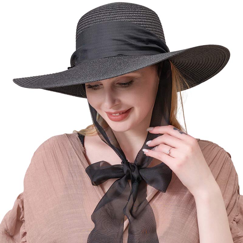Mesh Ribbon Floppy Straw Sun Hat