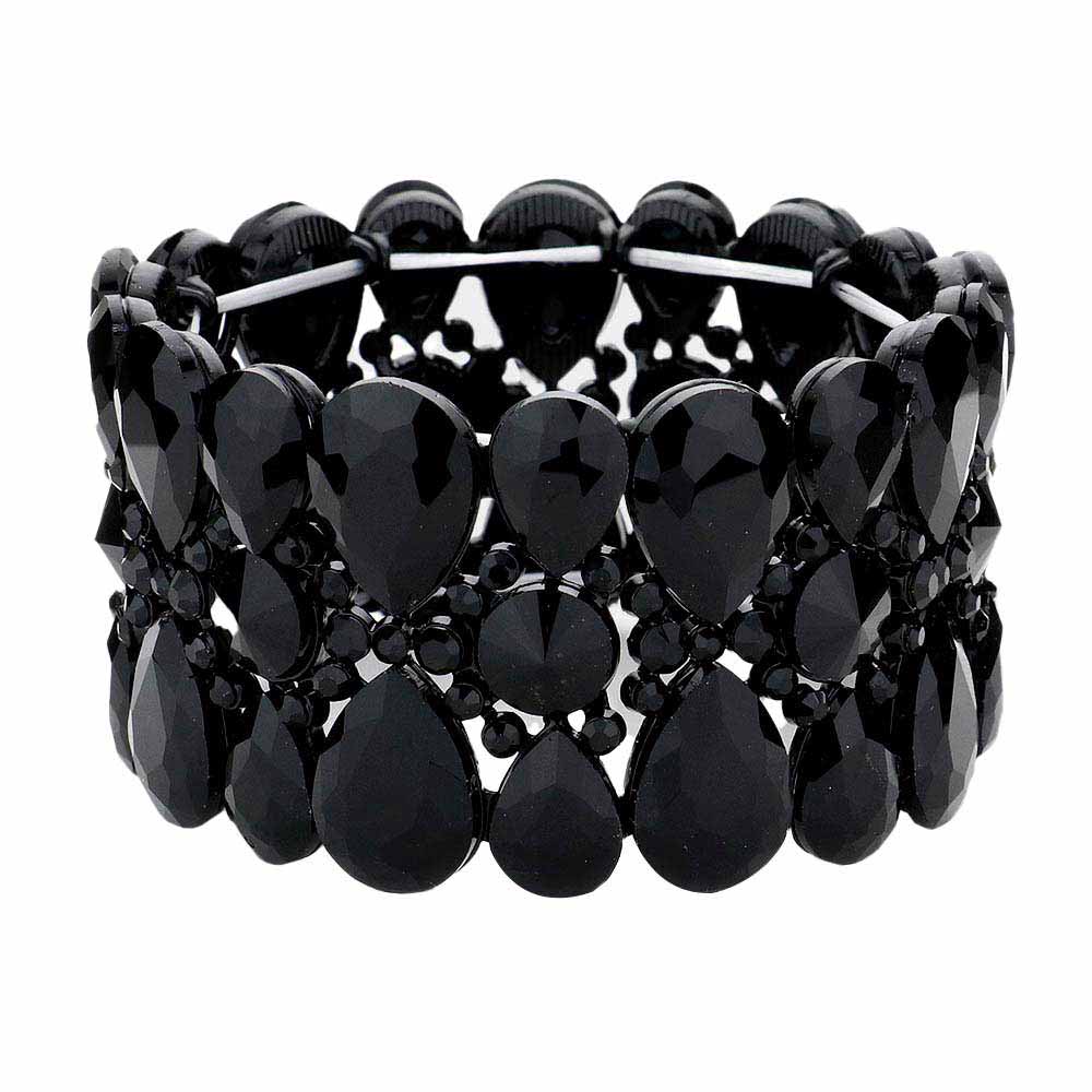 Pear Crystal Floral Rhinestone Stretch Evening Bracelet