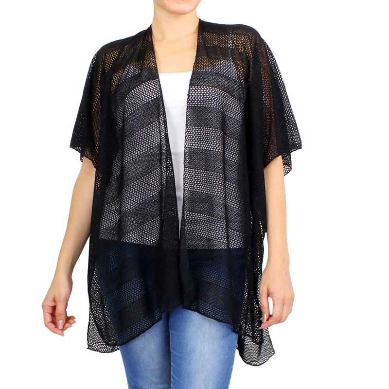 Striped Net Cover Up Kimono Poncho