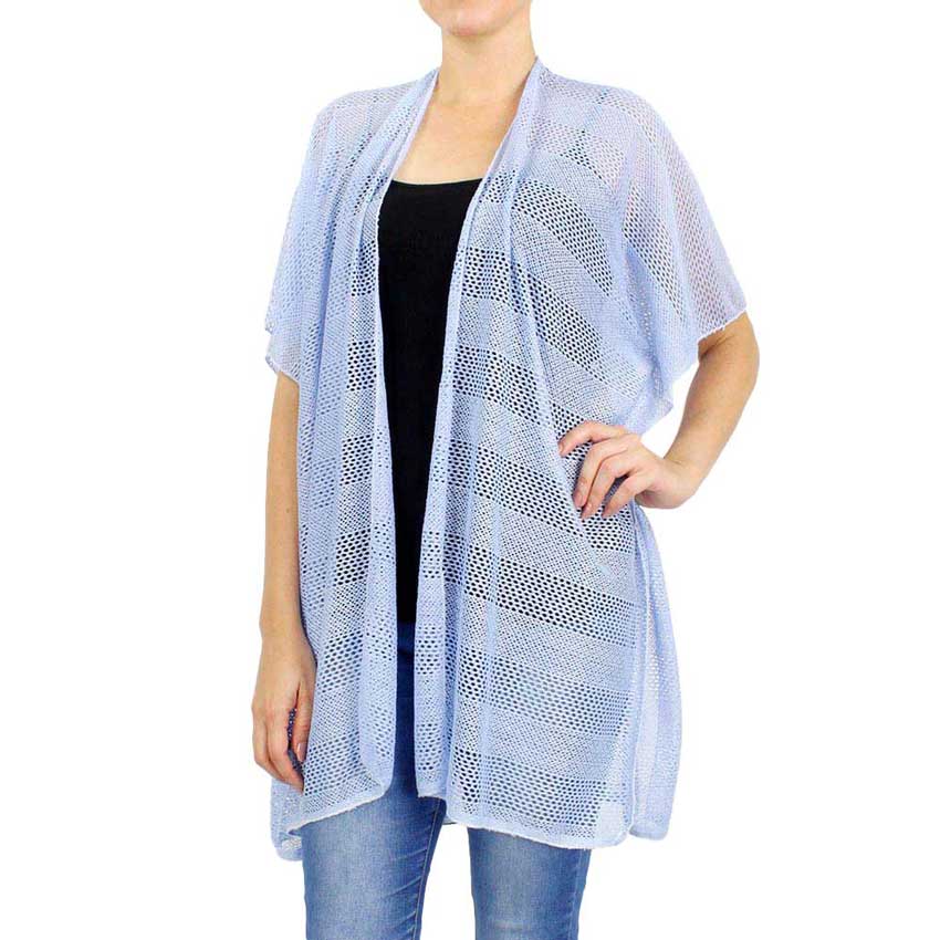 Striped Net Cover Up Kimono Poncho