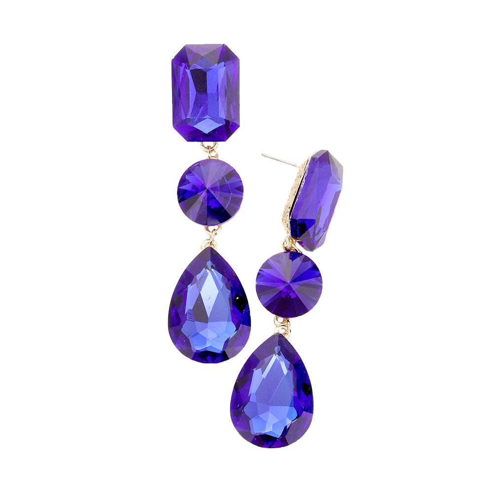 Triple Crystal Rhinestone Evening Earrings
