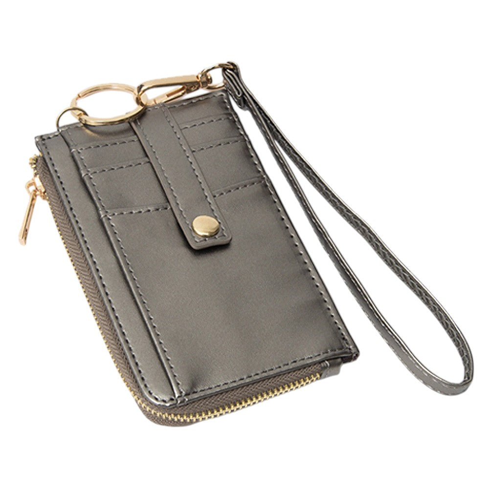 Faux Leather Basket Weave Flat Card Holder Wallet with Wristlet