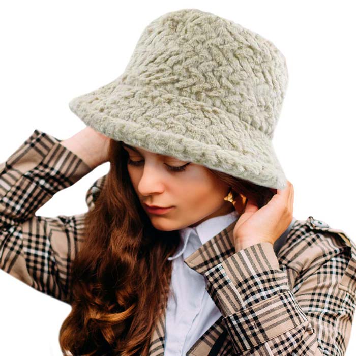 Patterned Faux Fur Solid Bucket Hat