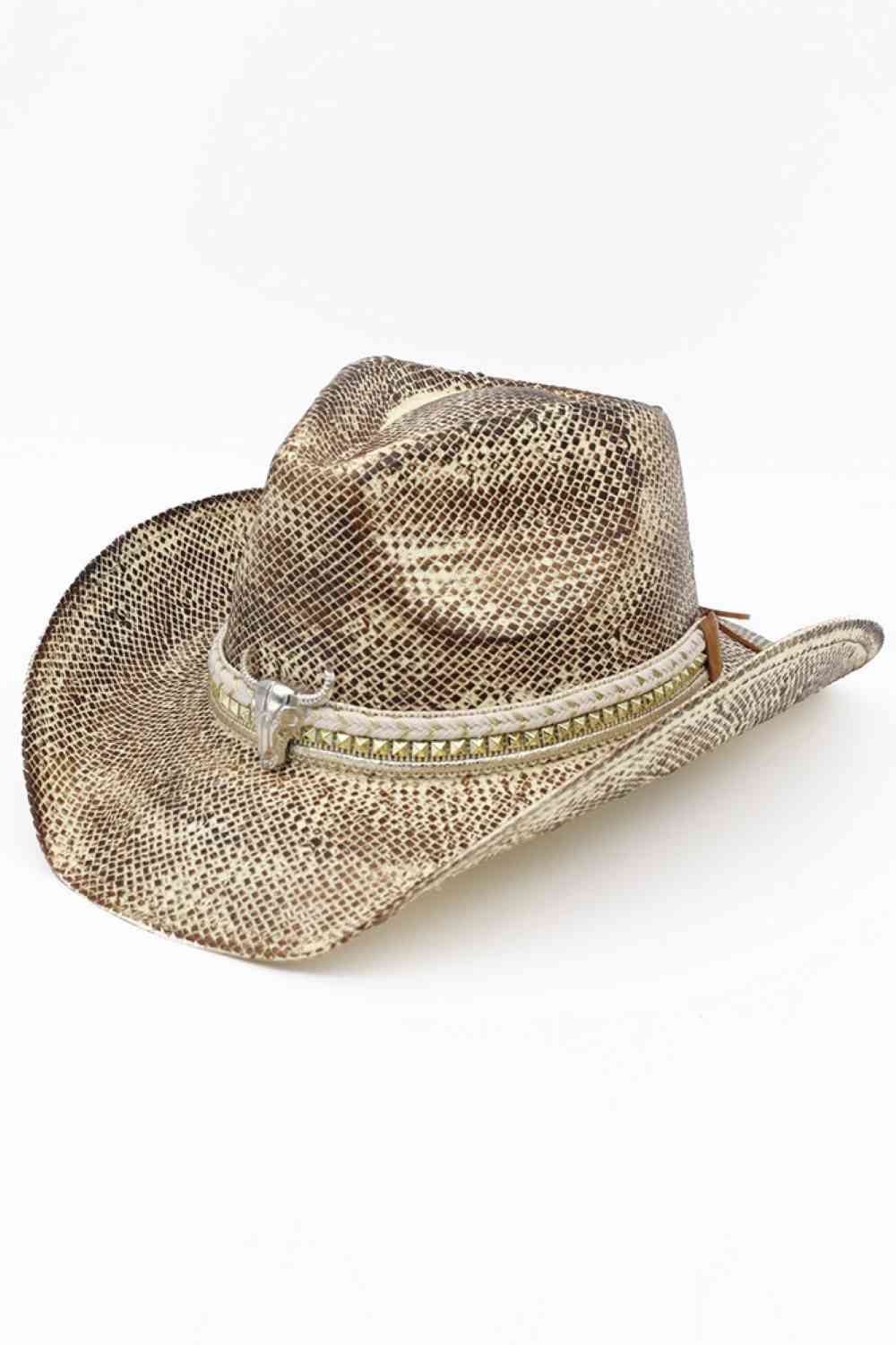 Silver bull Head and Multi Band Handmade Vintage Cowboy Hat