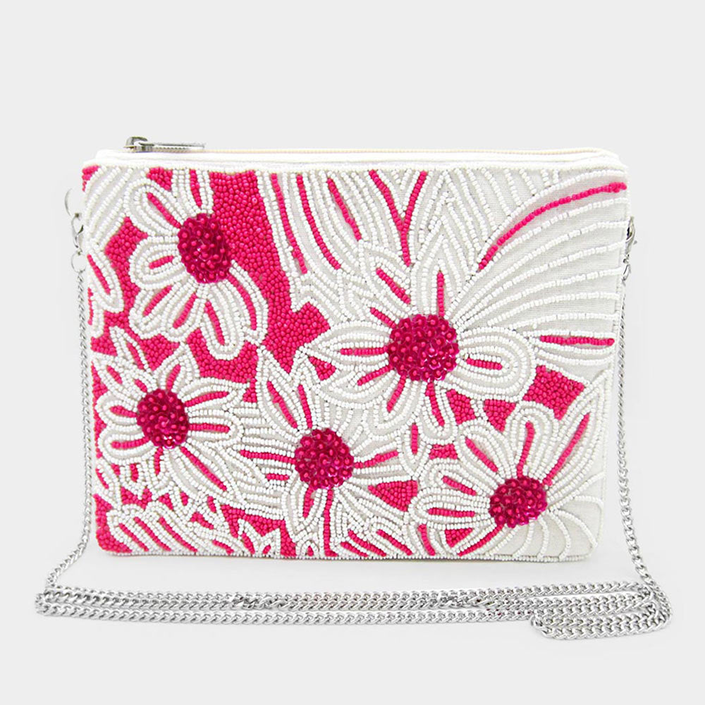 Seed Beaded Flower Clutch / Crossbody Bag