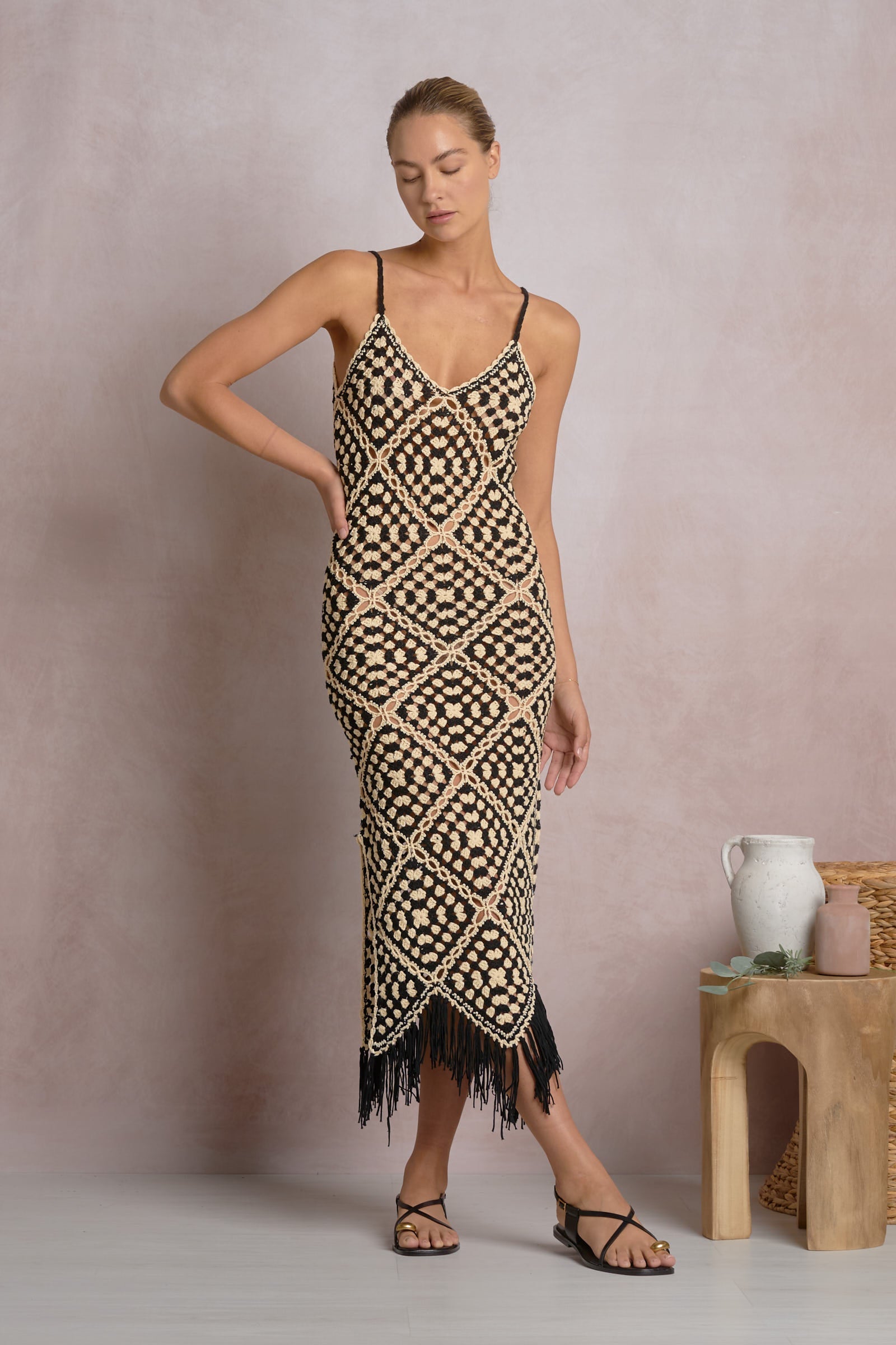 Aleki Crochet Maxi Black White Combo