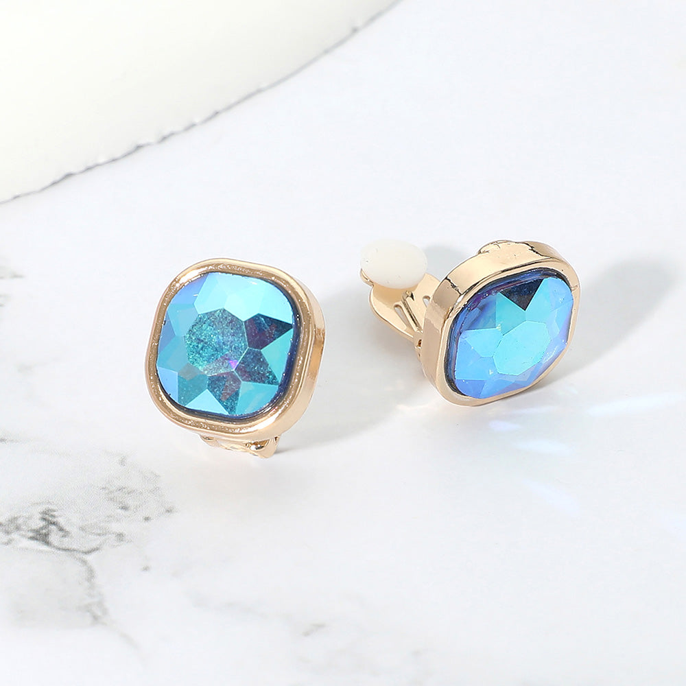 Square Cut Gem Evening Stud Clip On Earrings