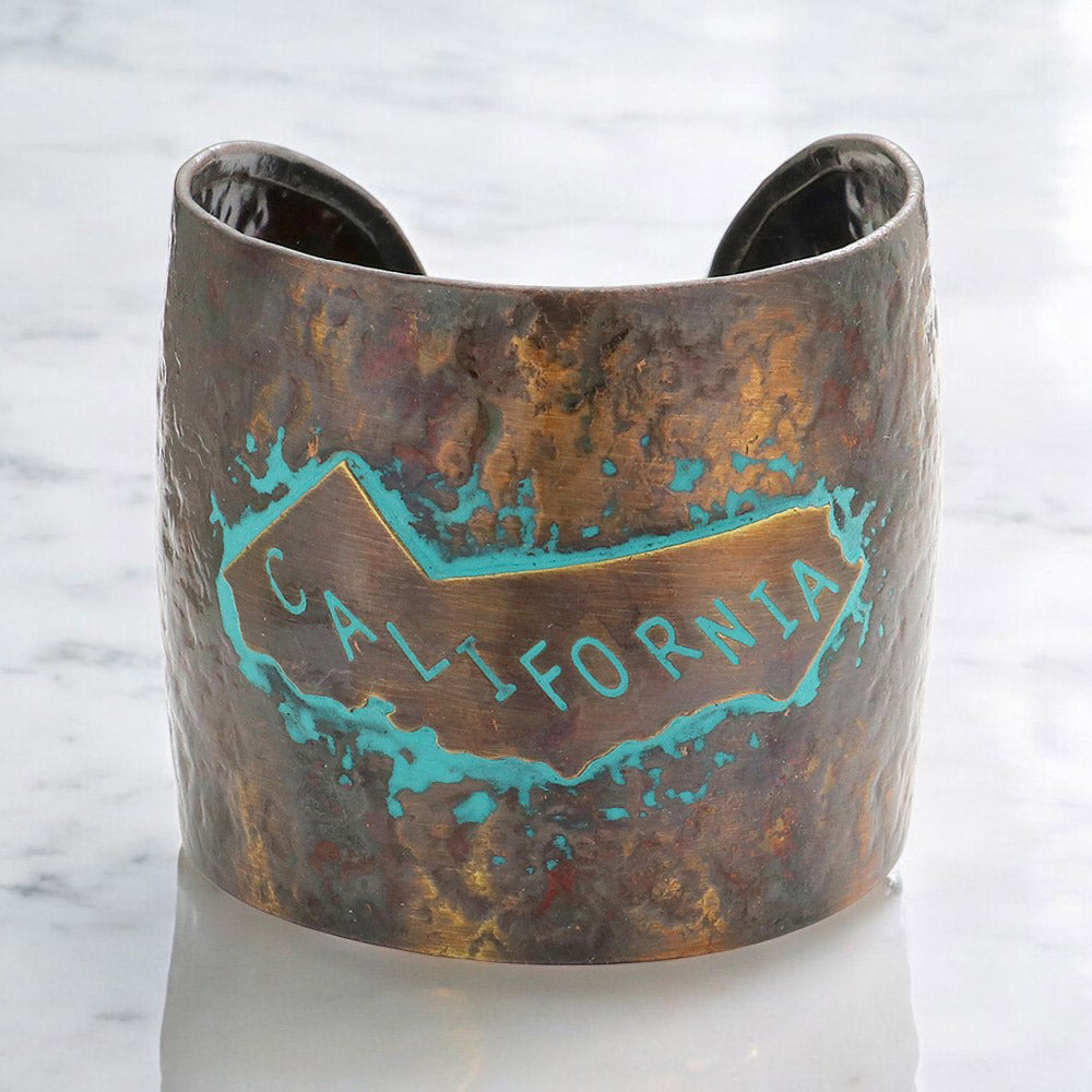 California State map Hammered Wide Metal Cuff Bracelet