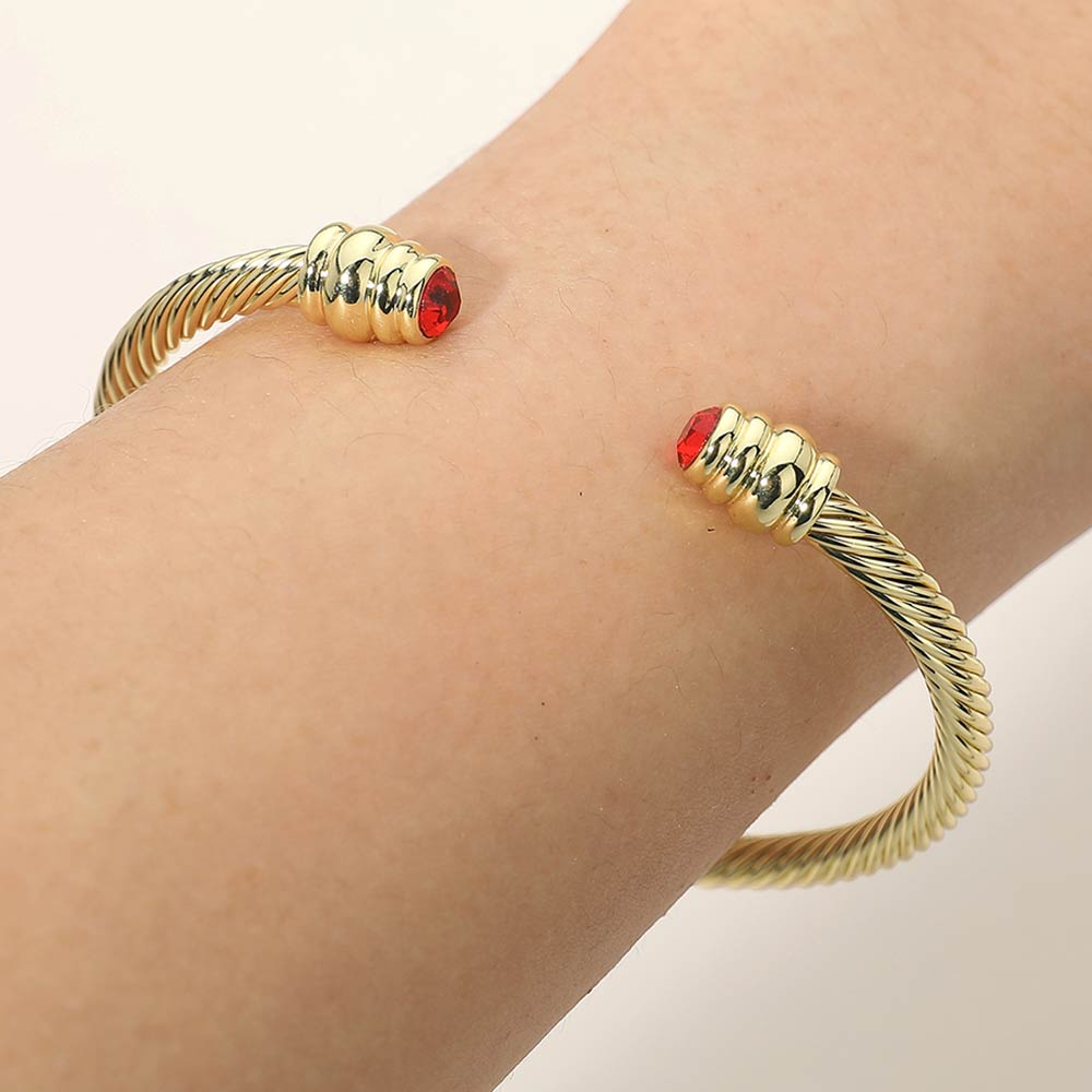 14K Gold Plated CZ Stone Tip Twisted Cable Cuff Bracelet