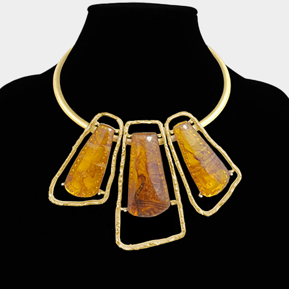 Bold Geometric Triple Stone Accent Choker Necklace