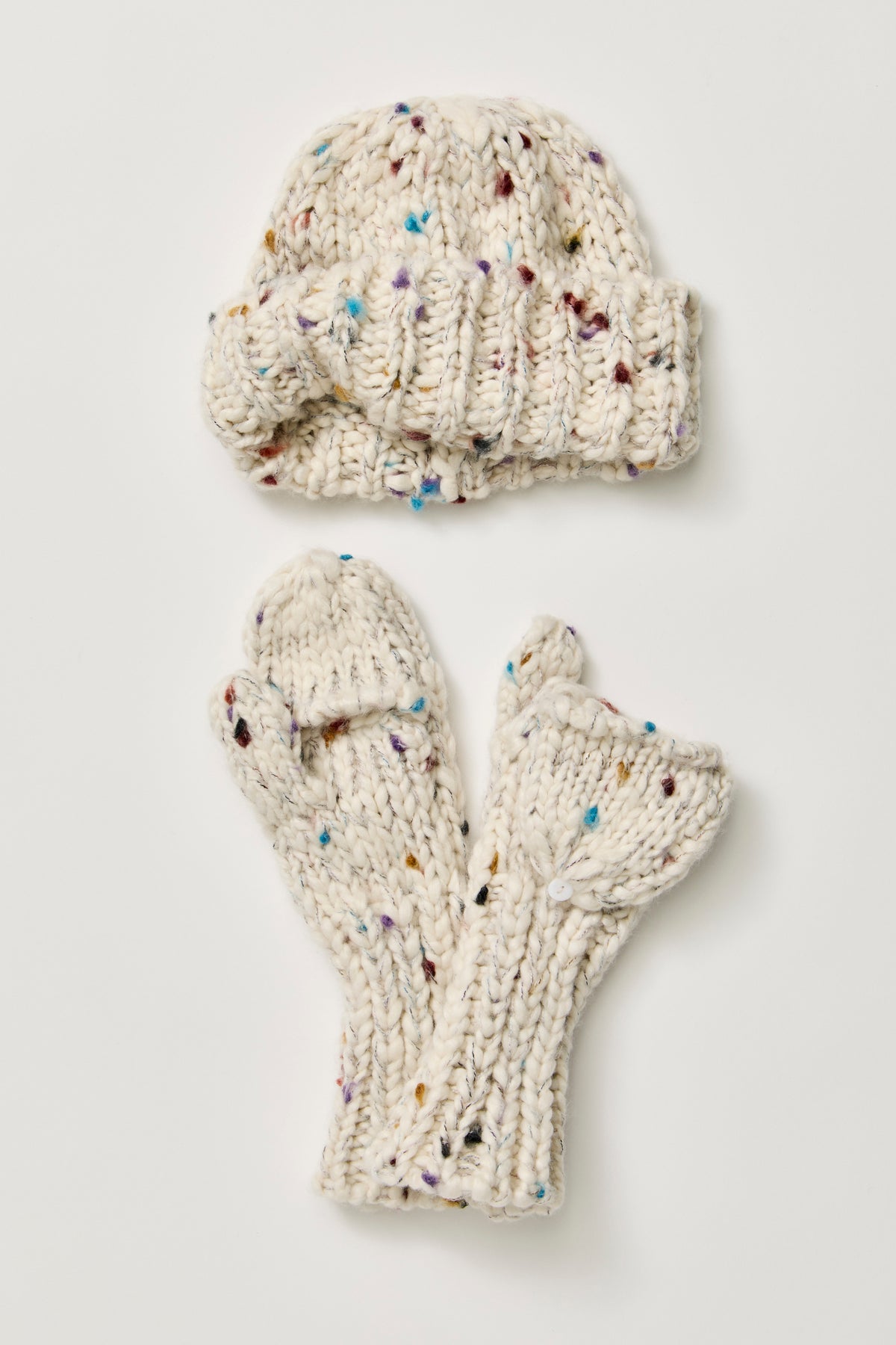 Free People Speckled Hat and Mitten Set in Ivory