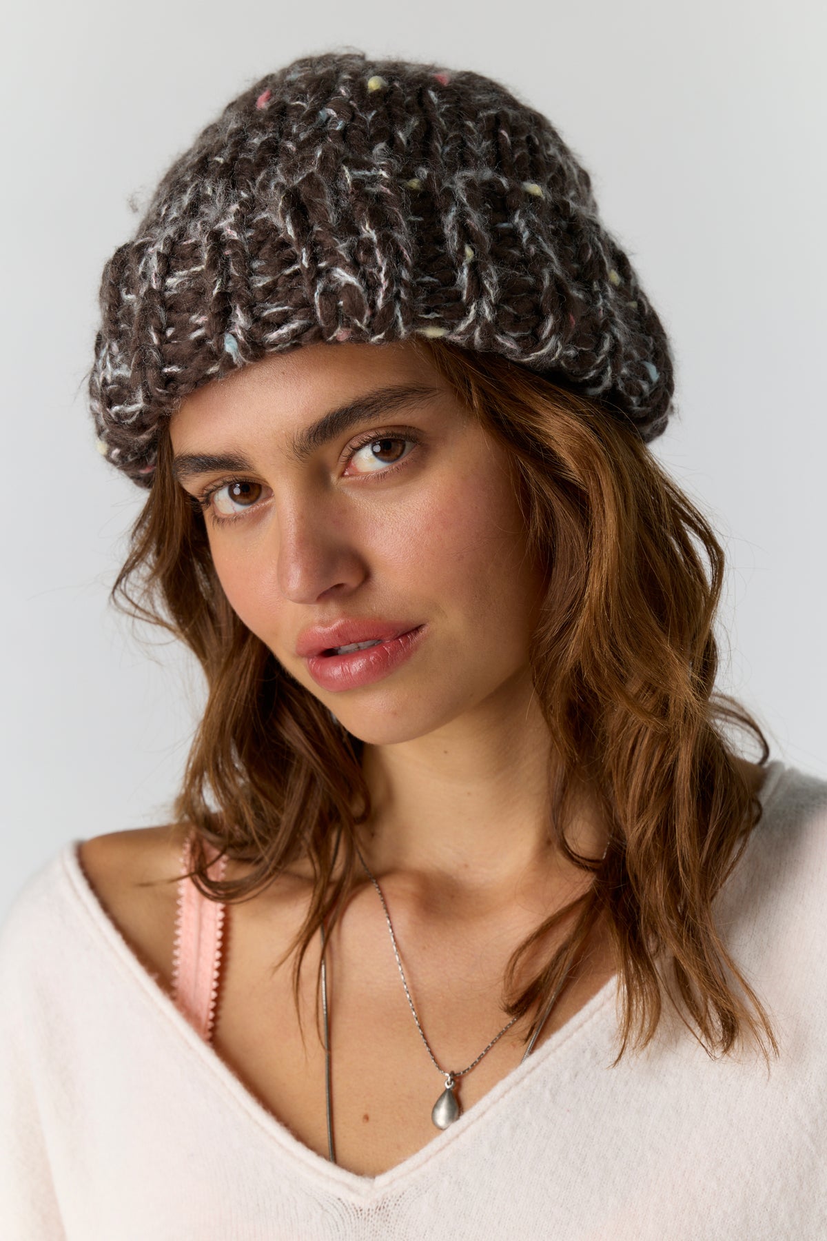 Free People Speckled Hat and Mitten Set in Chocolate