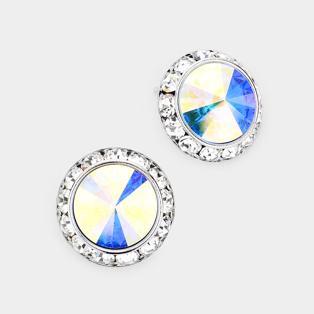 Women's Rivoli Cut Genuine Crystal Round Stud Earrings