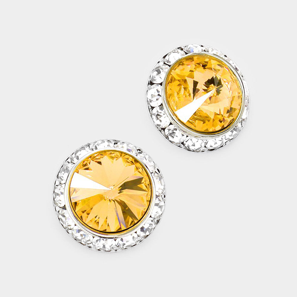Women's Rivoli Cut Genuine Crystal Round Stud Earrings