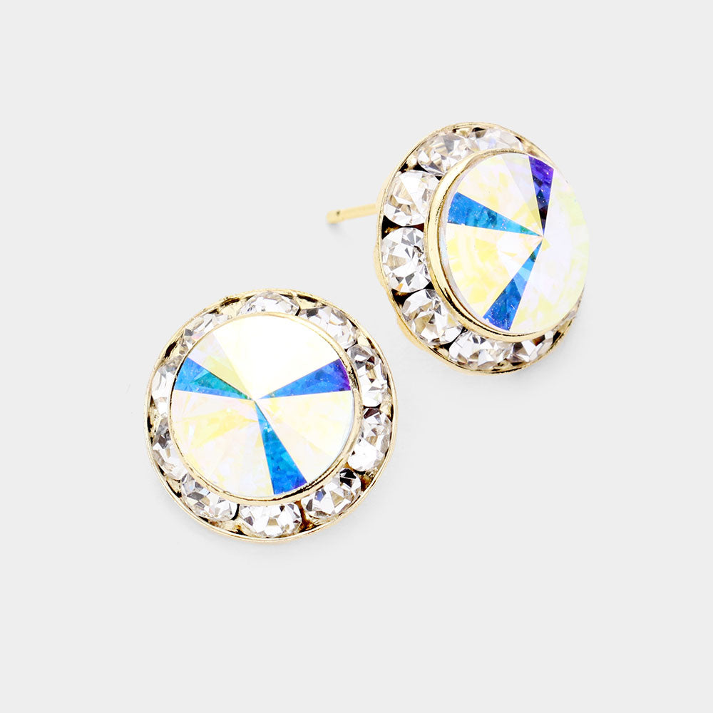 Women's Rivoli Cut Genuine Crystal Round Stud Earrings