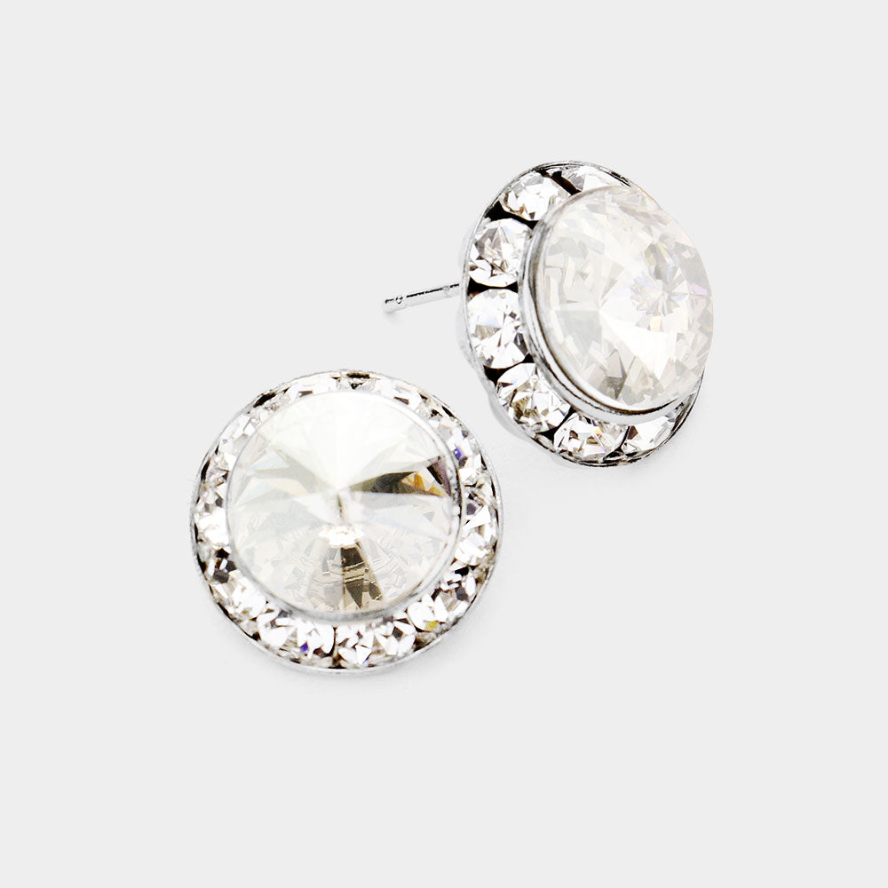 Women's Rivoli Cut Genuine Crystal Round Stud Earrings