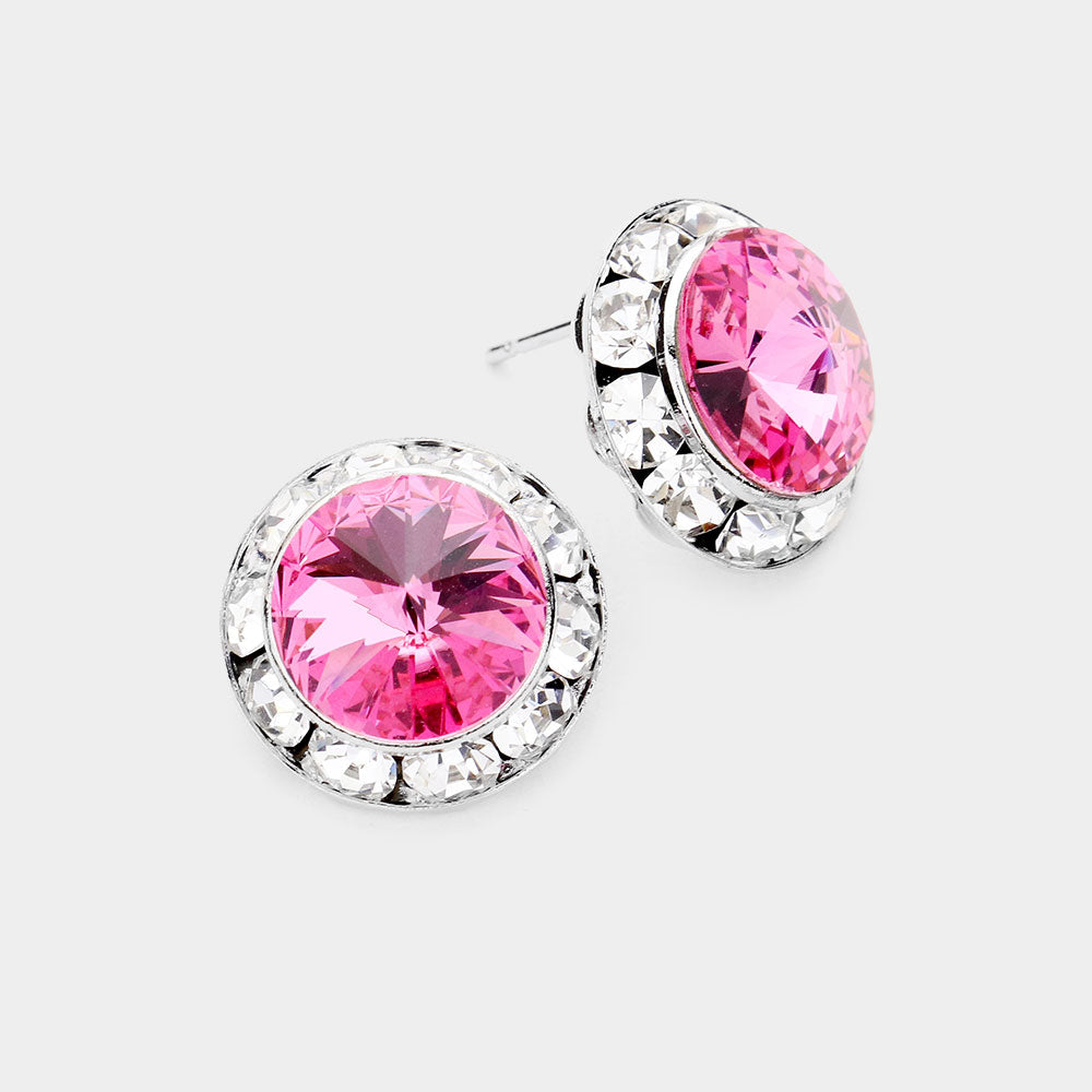 Women's Rivoli Cut Genuine Crystal Round Stud Earrings
