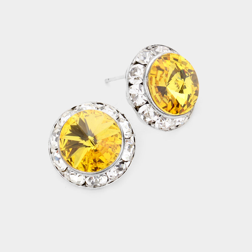 Women's Rivoli Cut Genuine Crystal Round Stud Earrings