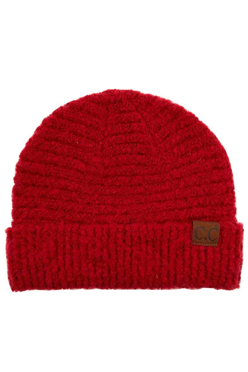 C.C Solid Boucle Yarn Beanie Hat with Cuff