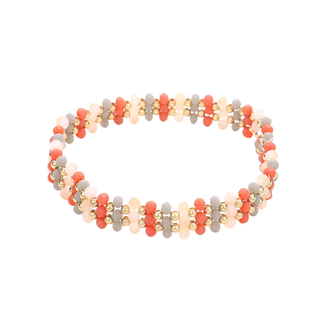 Metal Ball Faceted Beaded Stretch Bracelet