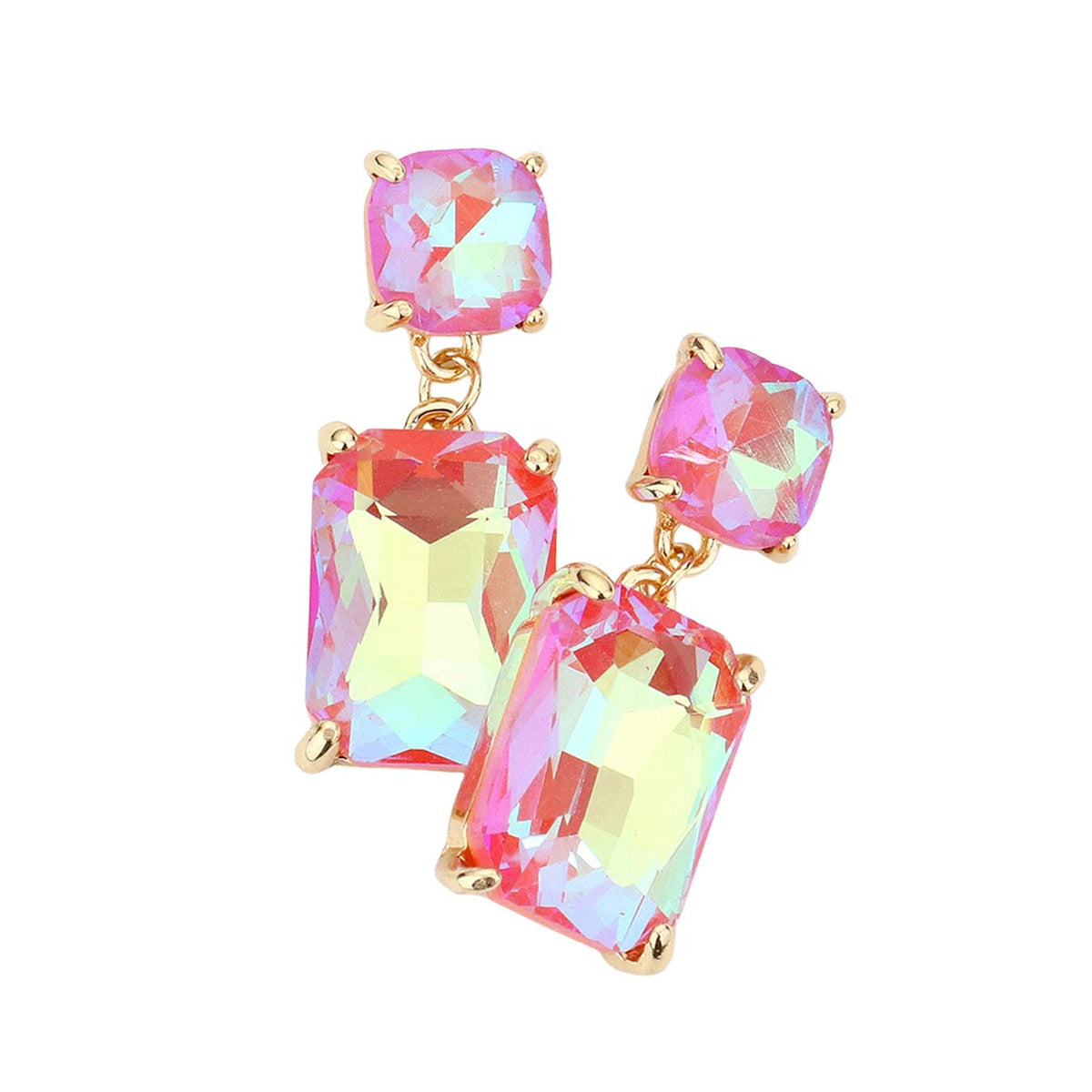 Women's Square Rectangle Link Dangle Evening Earrings