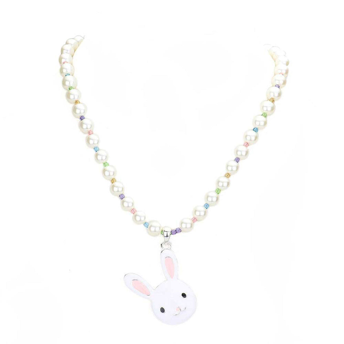 Enamel Easter Bunny Pendant Pearl Necklace