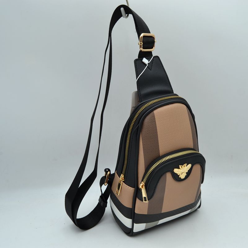Panelled Sling Bag with Metallic Bee Accent