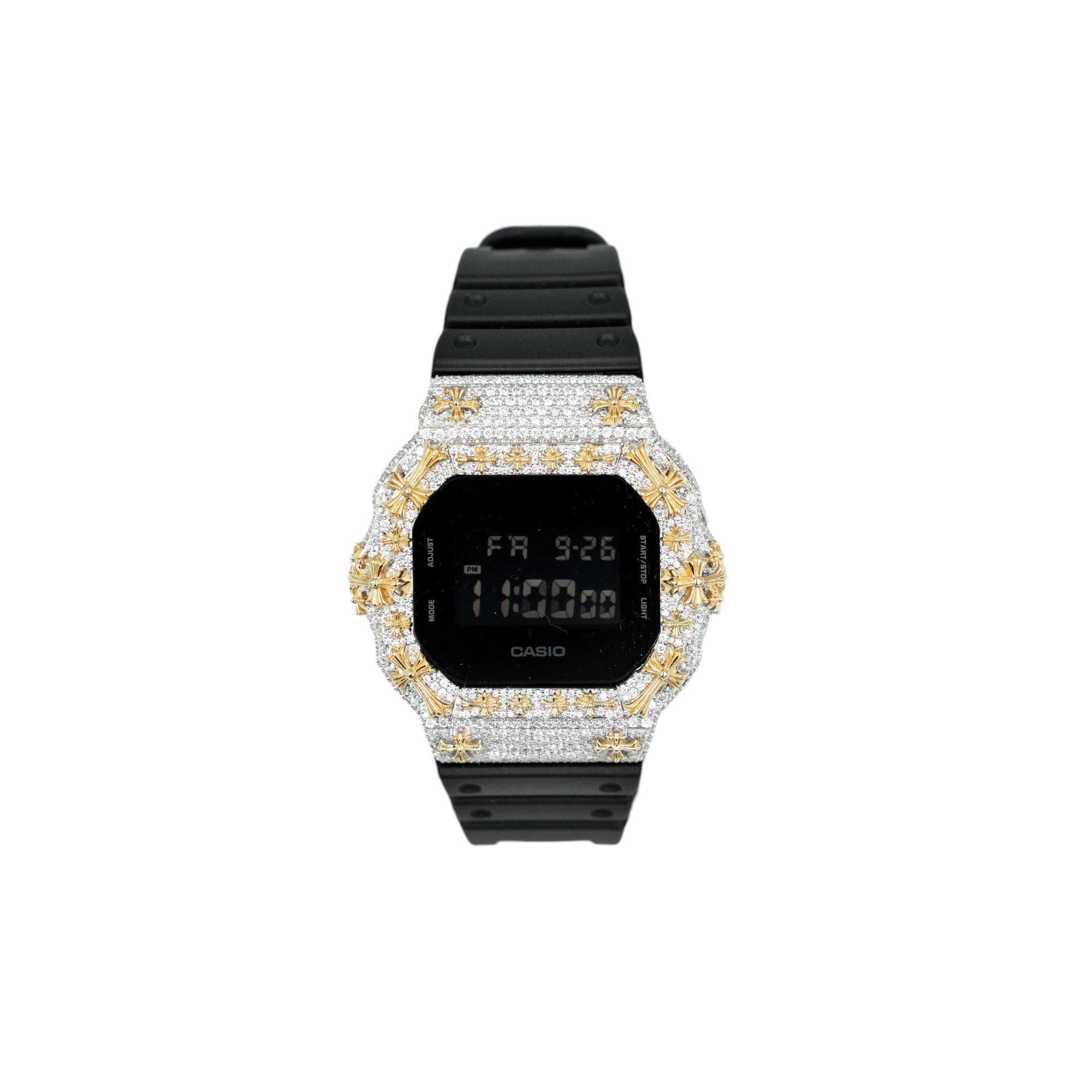 925 Silve Chrome Bezel G-Shock Moissanite DW5600BB-1 Watch
