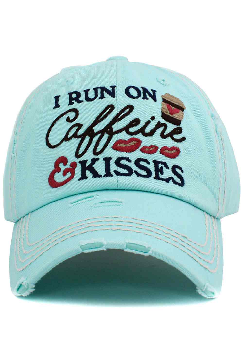 I RUN ON CAFFEINE VINTAGE DISTRESSED CAP