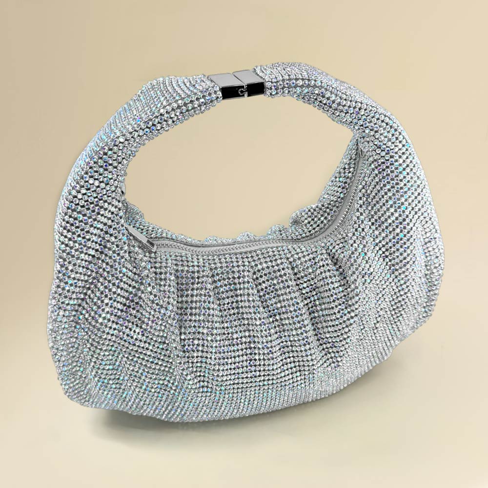 Rhinestone Bling Studded Slouch Hobo Evening Crossbody Bag