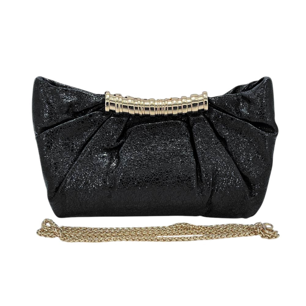 Pleated Metallic Sparkle Evening Clutch Crossbody Bag
