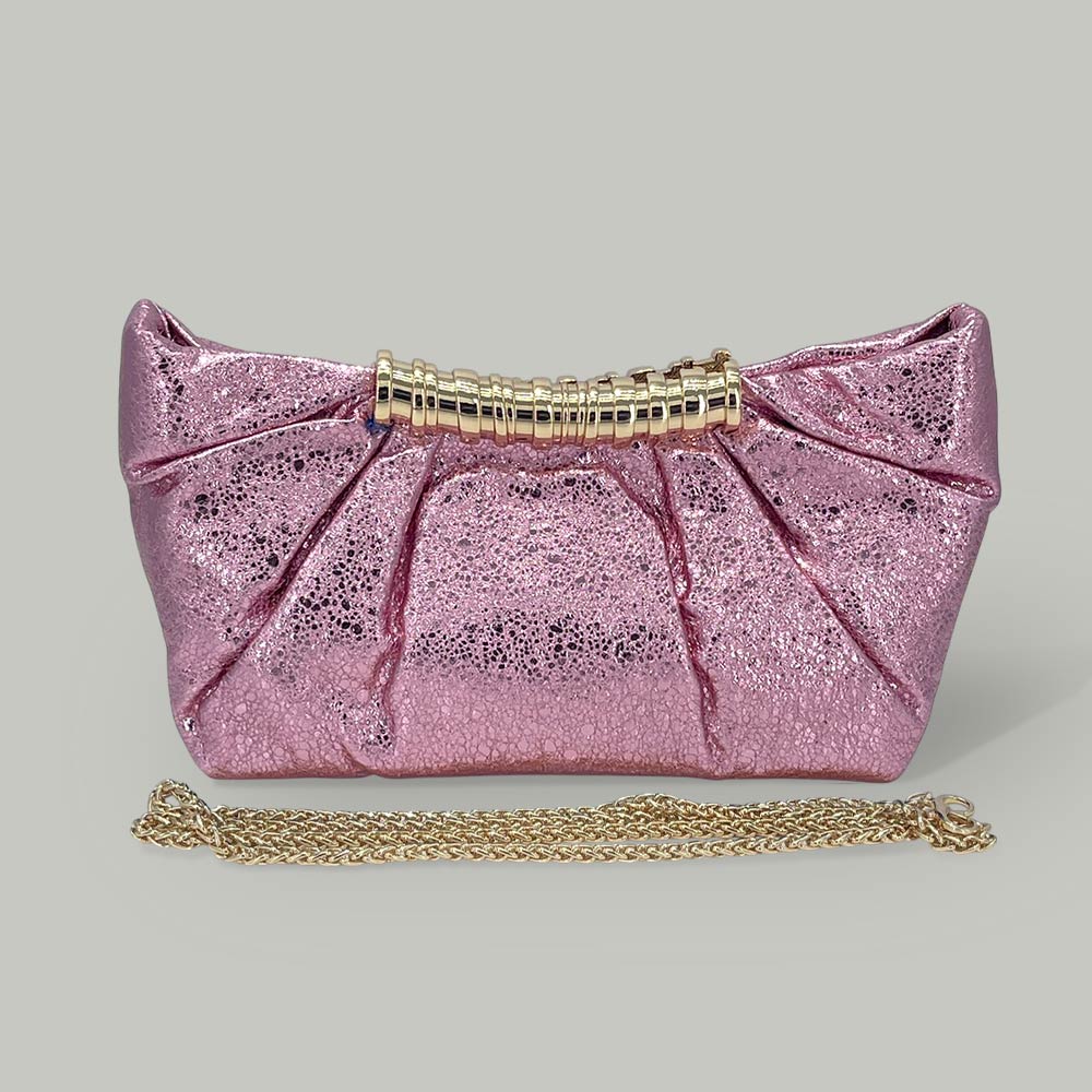 Pleated Metallic Sparkle Evening Clutch Crossbody Bag