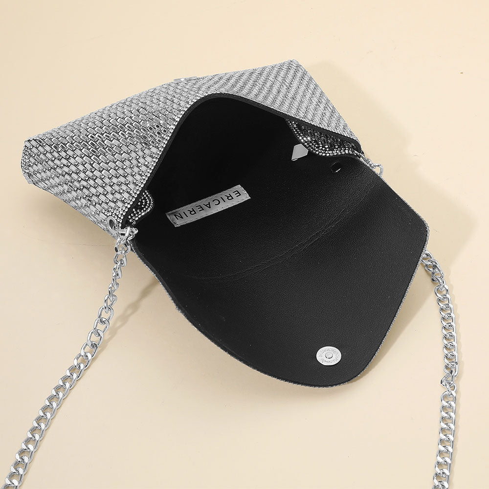 Elegant Baguette Round Stone Bling Studded Envelope Evening Clutch Crossbody Bag