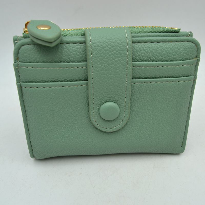 Pebbled Card Holder Wallet with Snap Button Strap and Zipper Pocket