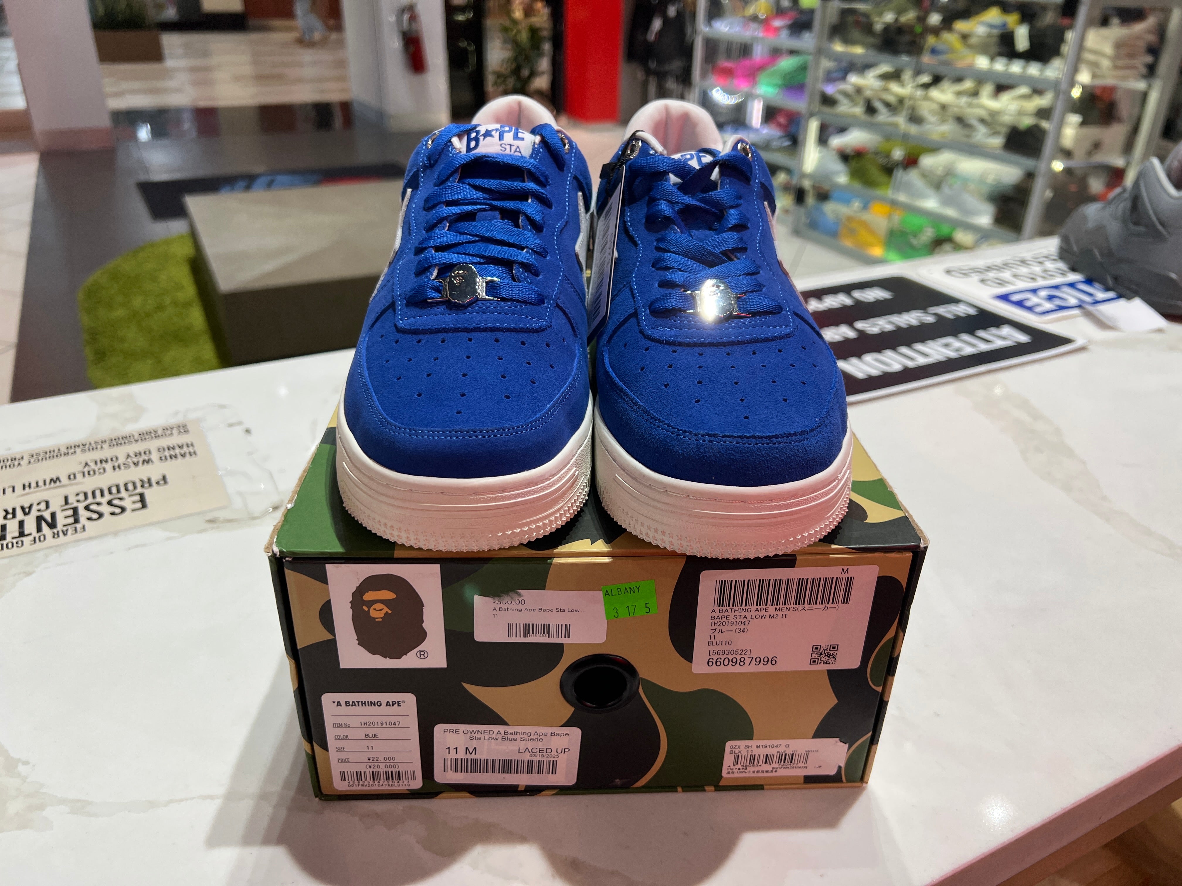PRE OWNED A Bathing Ape Bape Sta Low Blue Suede