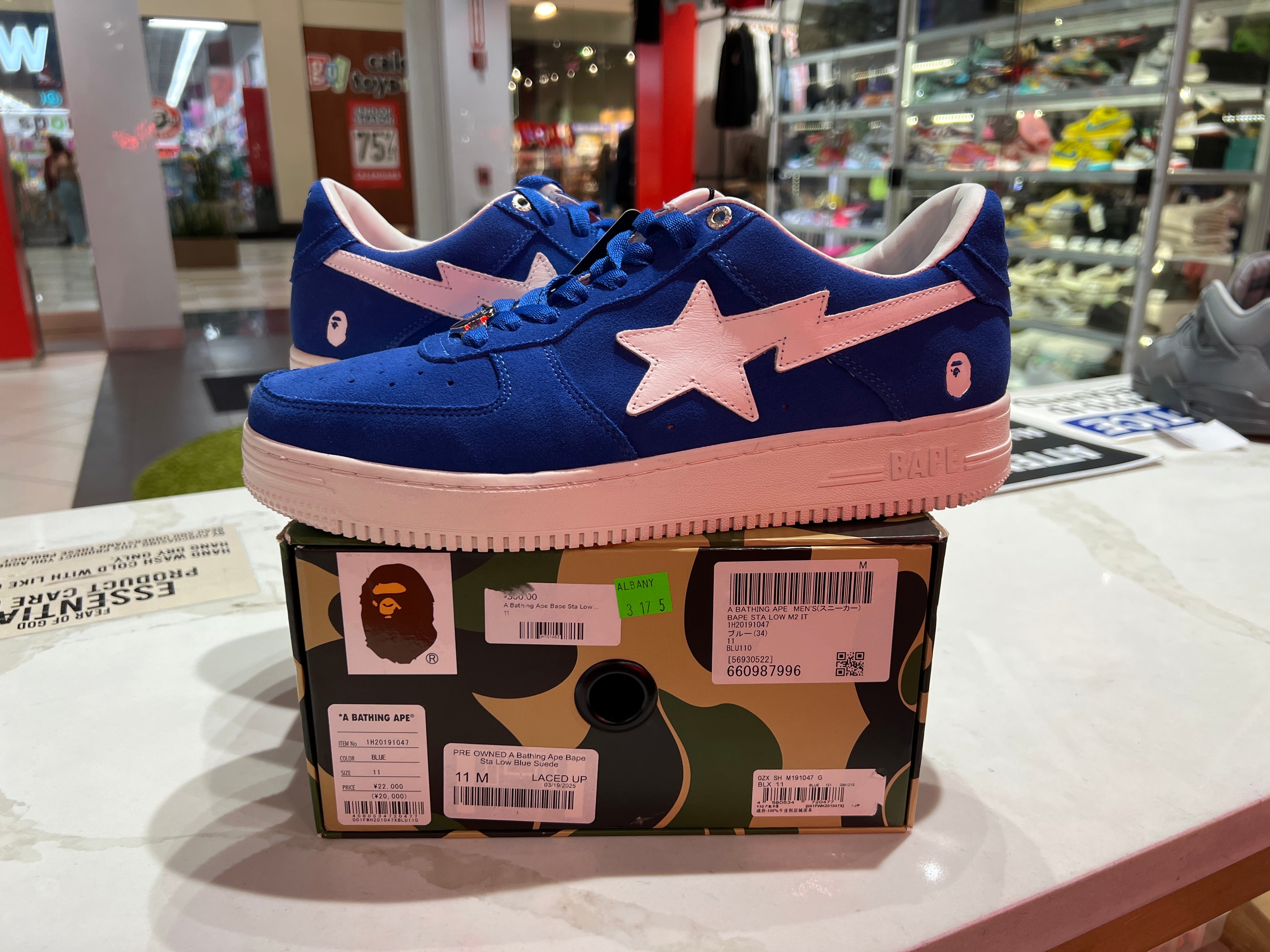 PRE OWNED A Bathing Ape Bape Sta Low Blue Suede