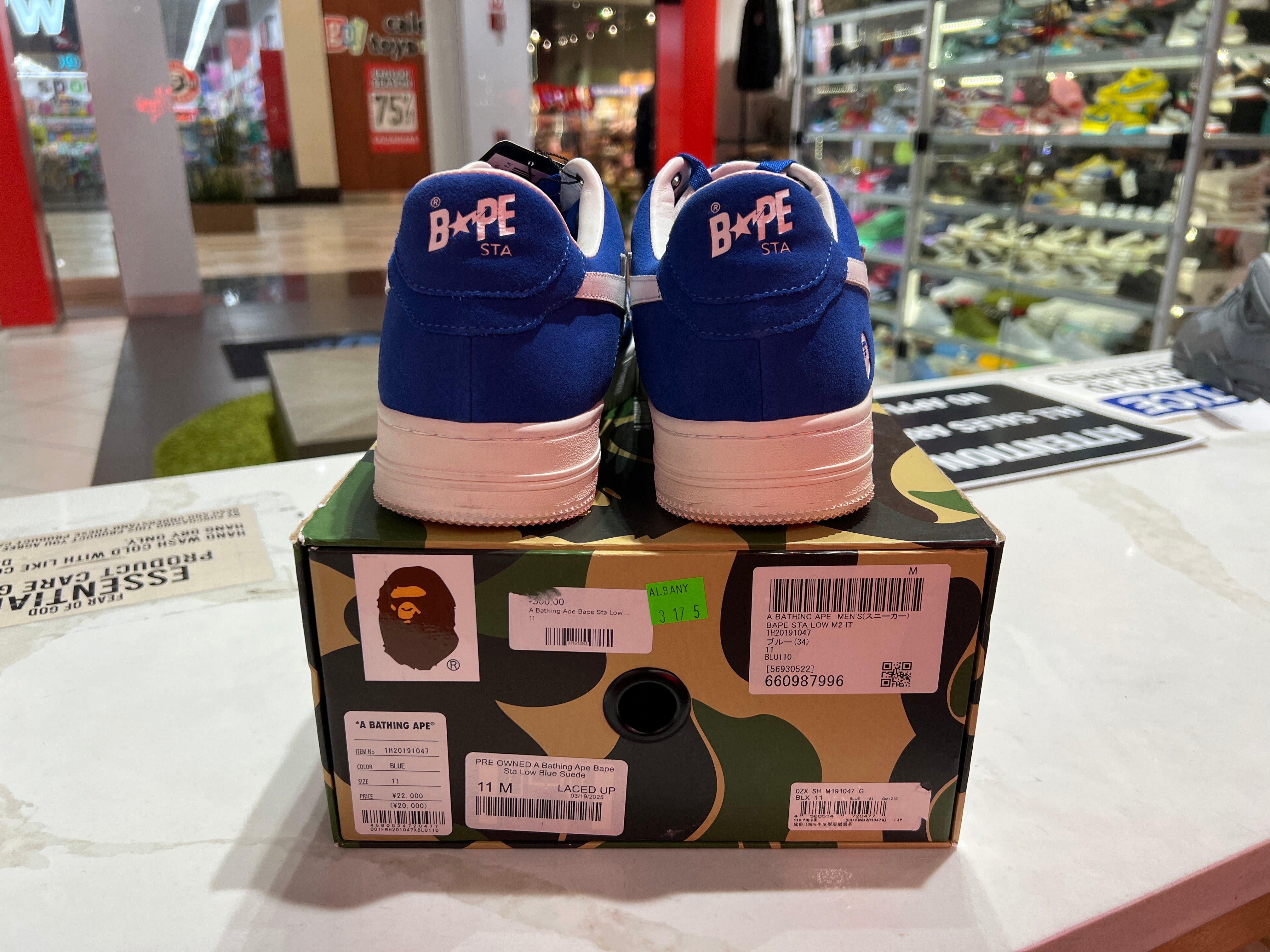 PRE OWNED A Bathing Ape Bape Sta Low Blue Suede