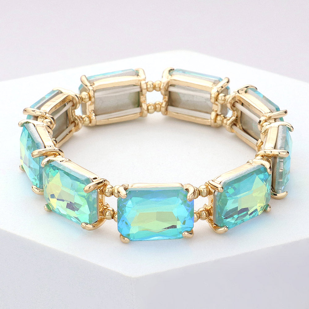 Women's Emerald Cut Stone Stretch Evening Bracelet 4th of July