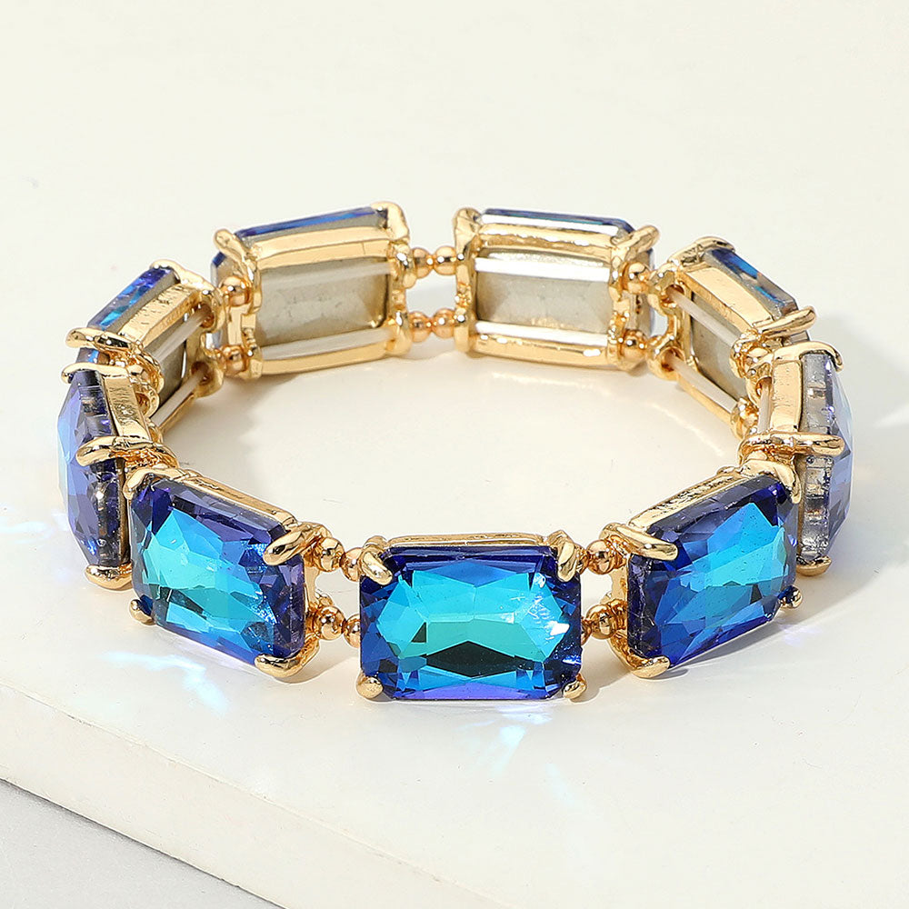 Women's Emerald Cut Stone Stretch Evening Bracelet 4th of July