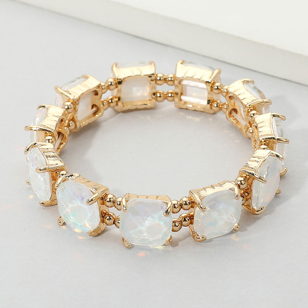 Women's Cushion Square Stone Stretch Evening Bracelet