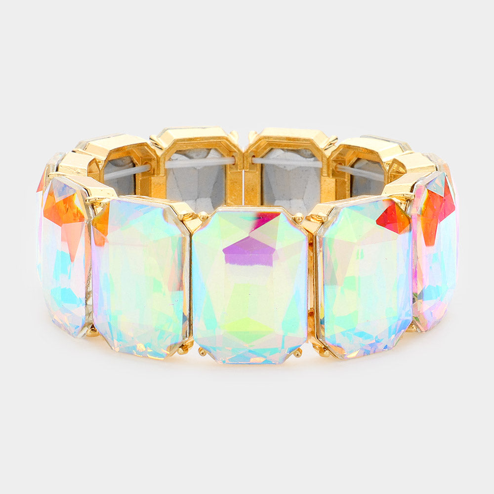 Women's Emerald Cut Stone Stretch Evening Bracelet 4th of July