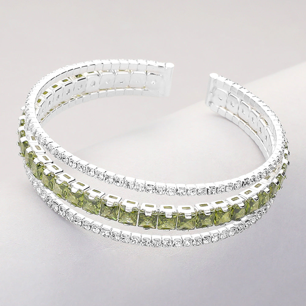 Square Cut CZ Stone Accented Split Evening Bracelet