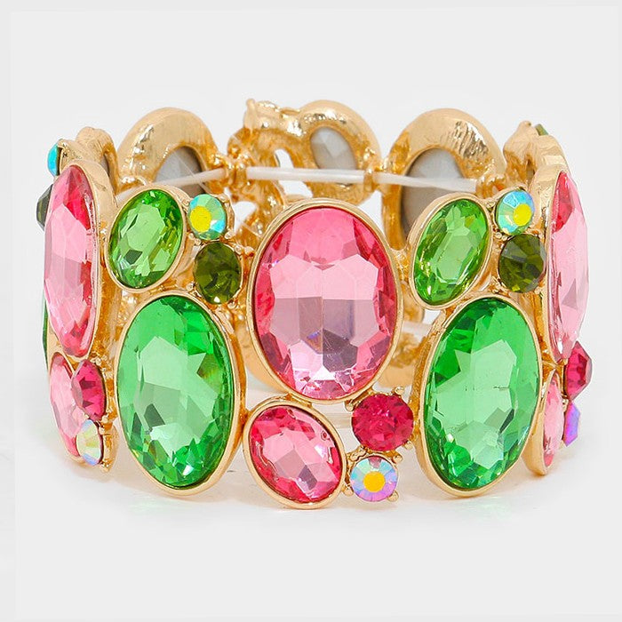 Oval Crystal Rhinestone Stretch Bracelet