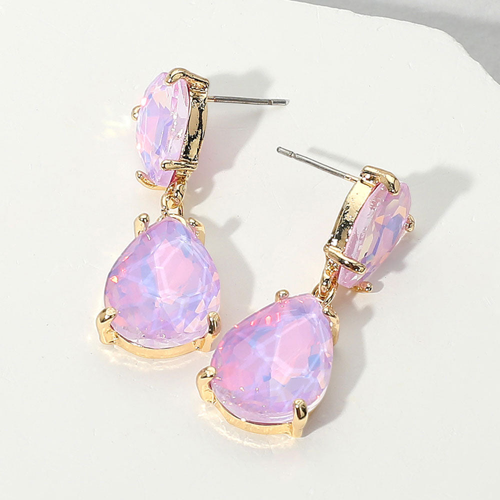 Women's Double Teardrop Link Dangle Evening Earrings