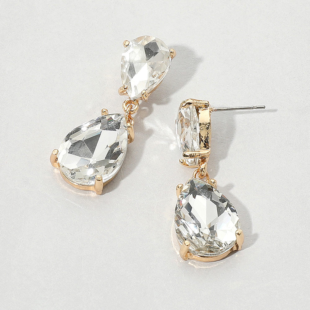 Women's Double Teardrop Link Dangle Evening Earrings