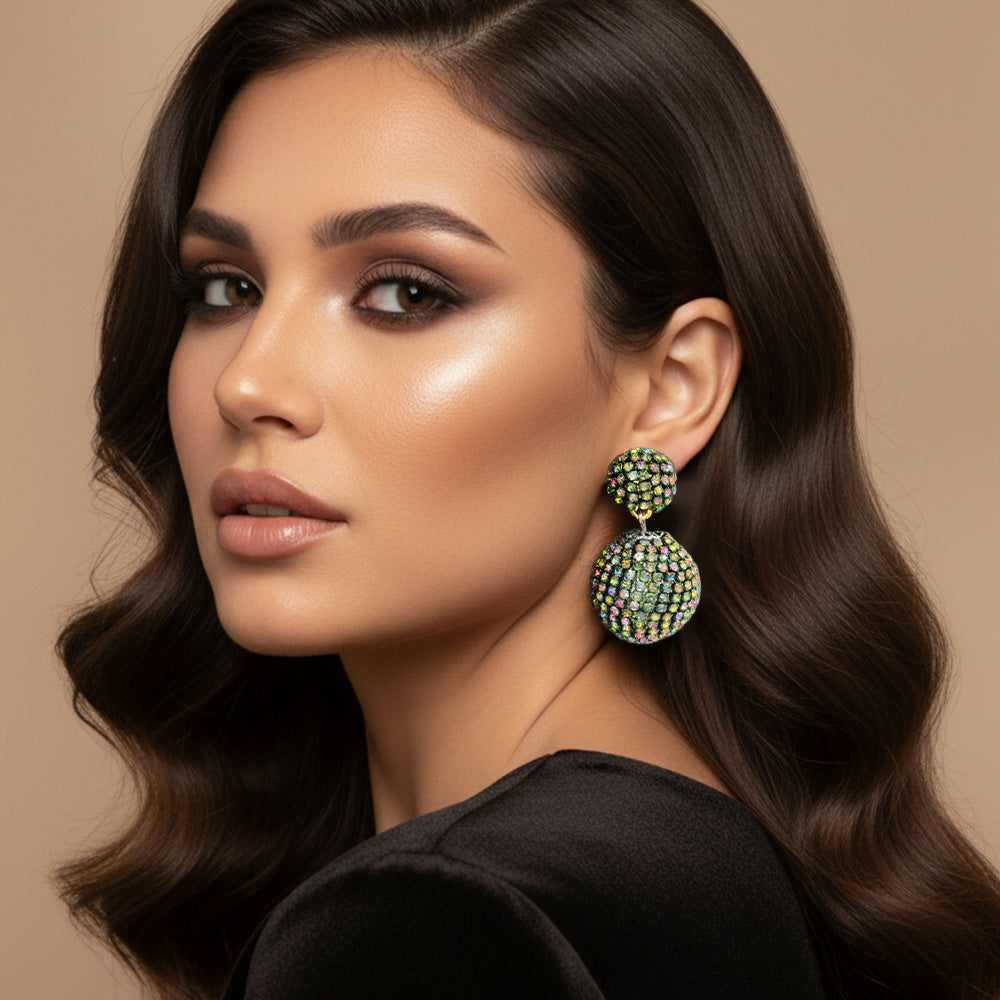 Double Rhinestone Ball Dangle Evening Earrings