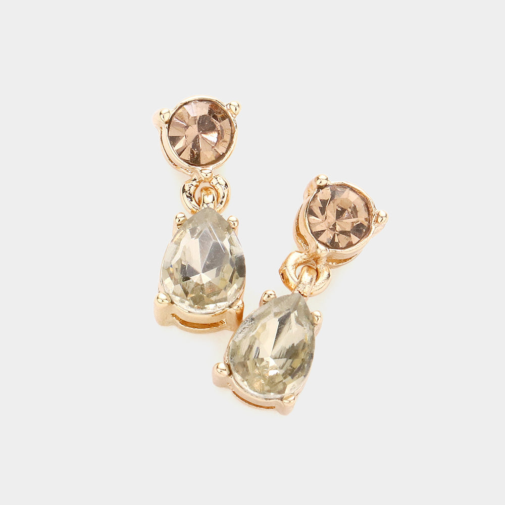 Round Teardrop Stone Link Dangle Evening Earrings