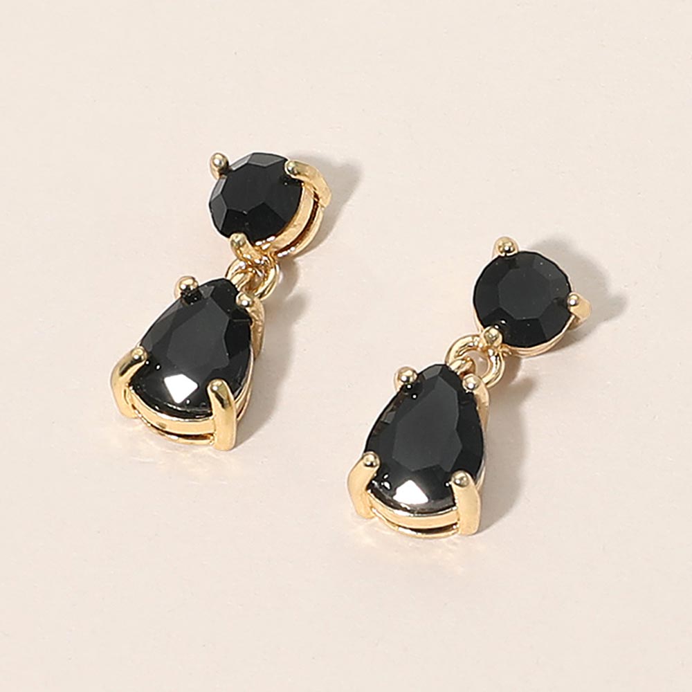 Round Teardrop Stone Link Dangle Evening Earrings