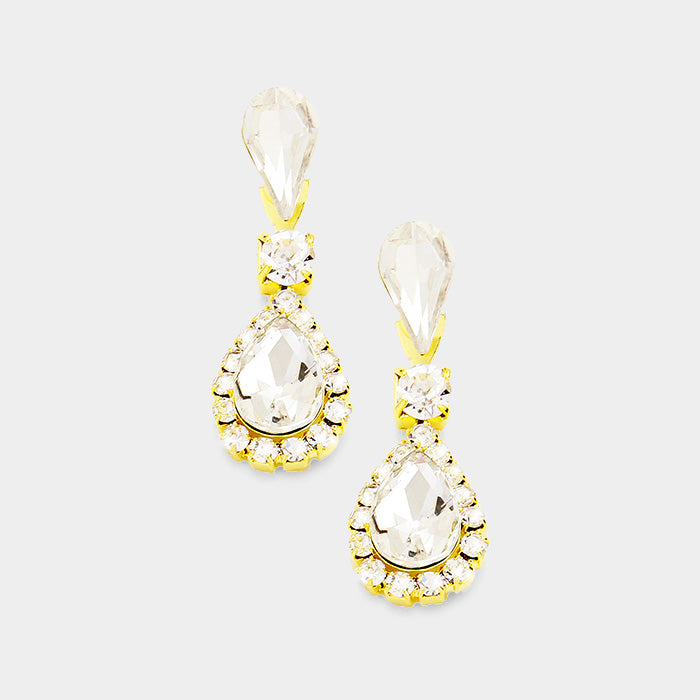 Stone Trim Crystal Teardrop Dangle Evening Earrings