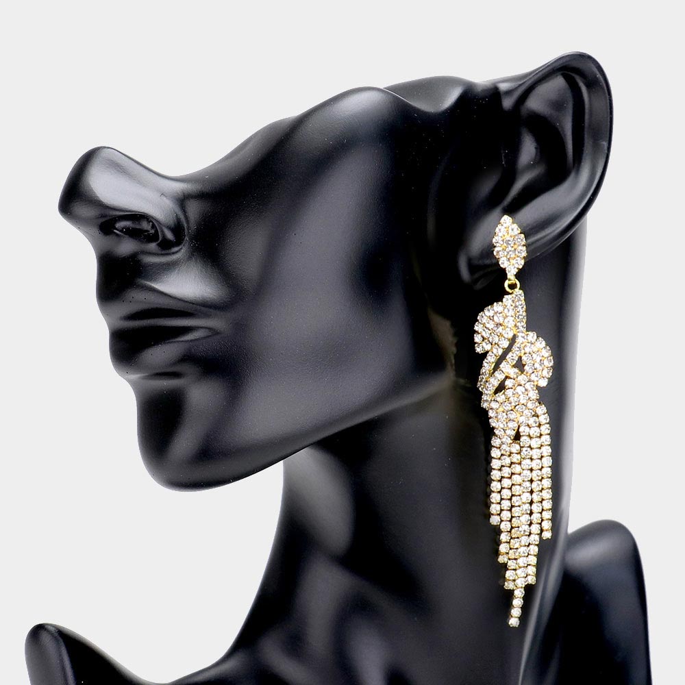Rhinestone Crystal Leaf Drop Evening Earrings